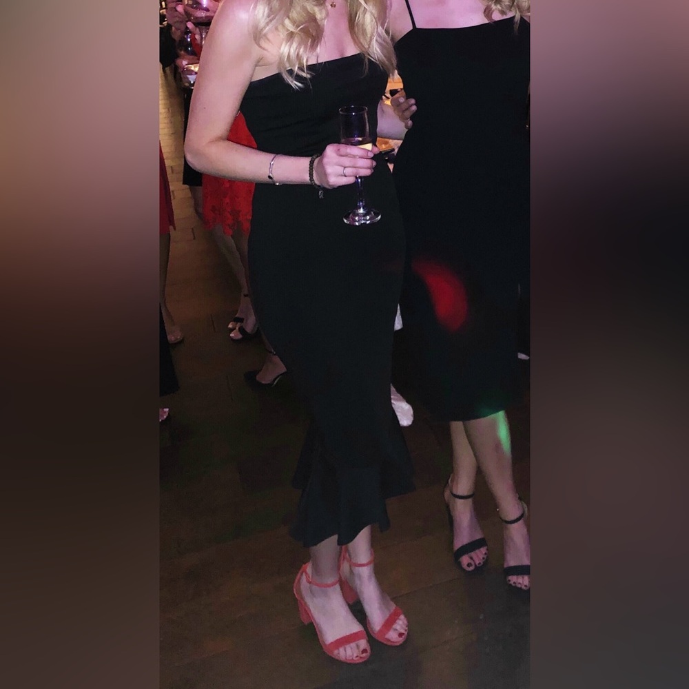 Black Strapless Ruffle Hem Dress